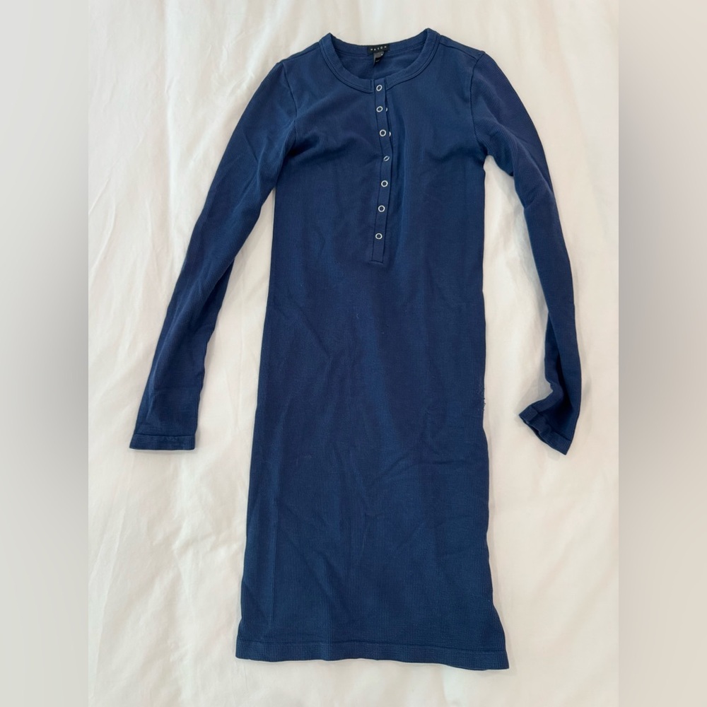 HATCH Navy Ribbed Knit Henley Dress